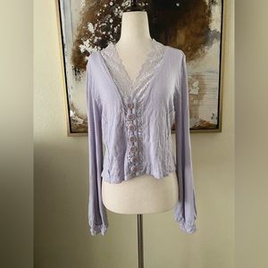 Free people Run with me Cardi button long sleeve top lavender size S M GC